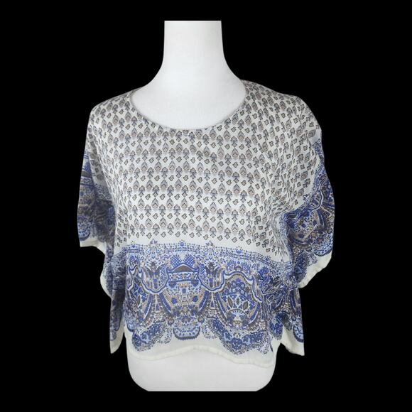 Forever 21 Handkerchief Blouse Blue / Cream / Black Boho Style Size Small - Picture 1 of 6